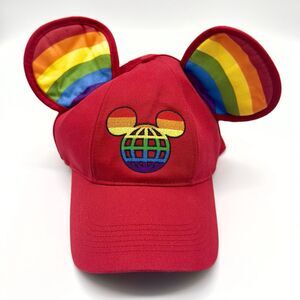 Disney Parks Pride Mickey Ears Baseball Red Cap Hat Rainbow LGBTQ Adult 57-62 CM